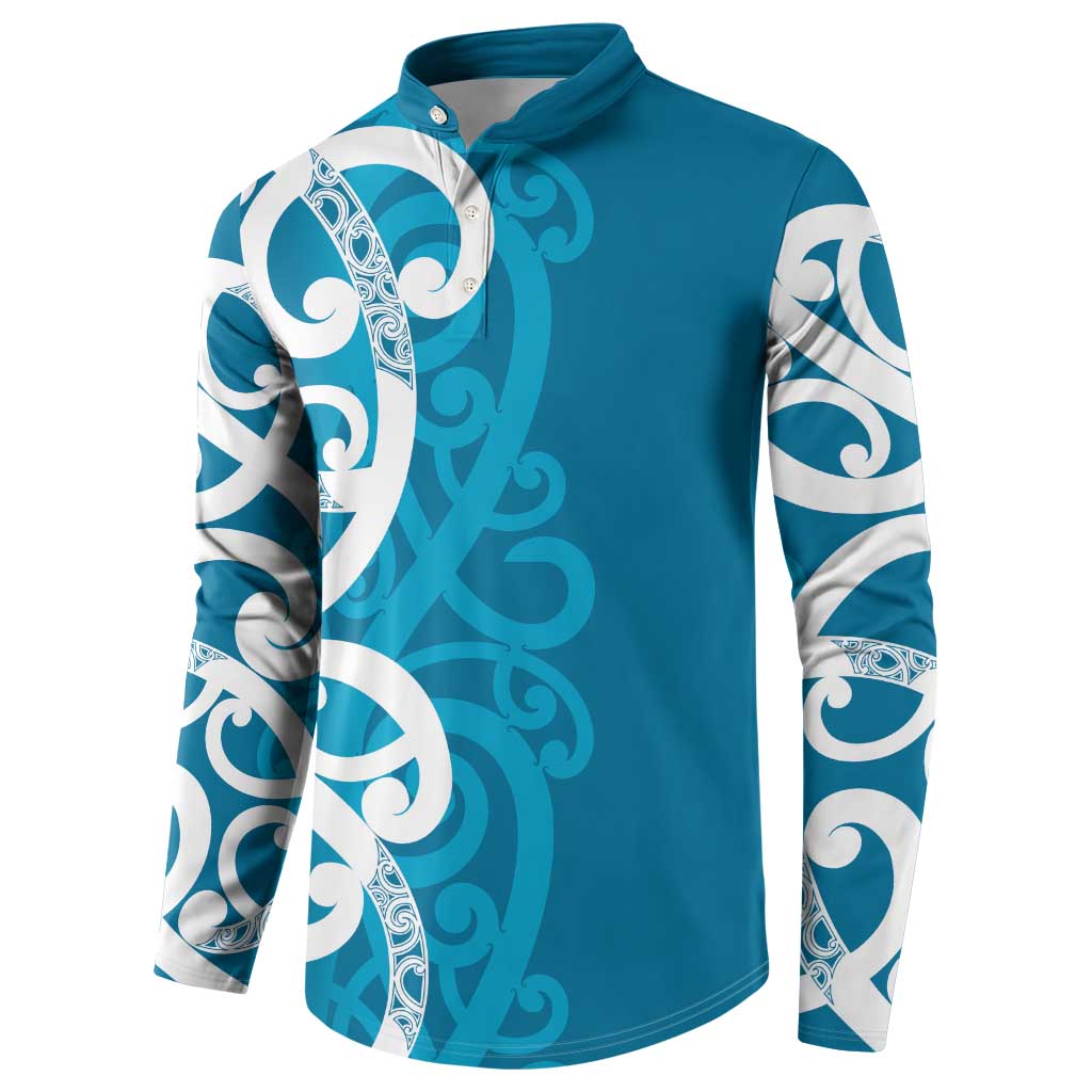 Azure Blue Maori Button Sweatshirt Koru Kowhaiwhai - Aussie Hoodie