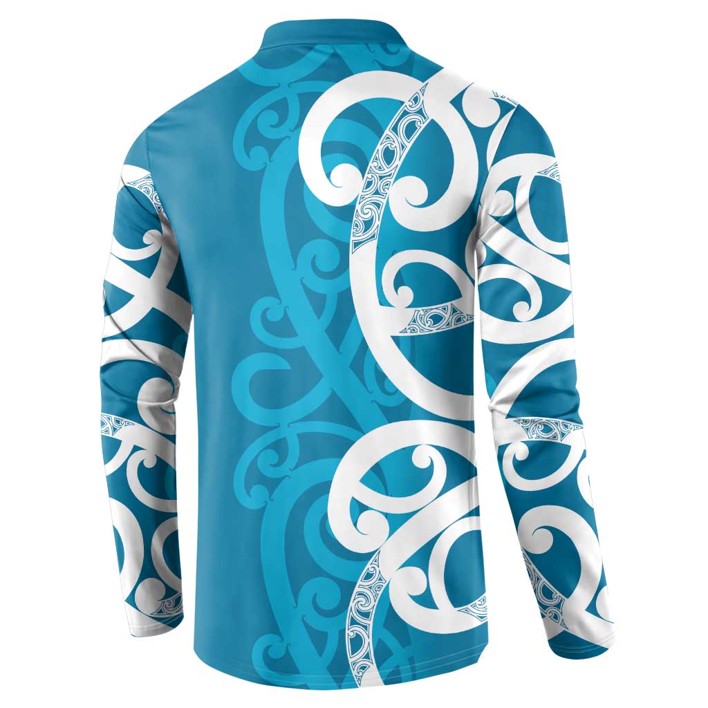 Azure Blue Maori Button Sweatshirt Koru Kowhaiwhai - Aussie Hoodie