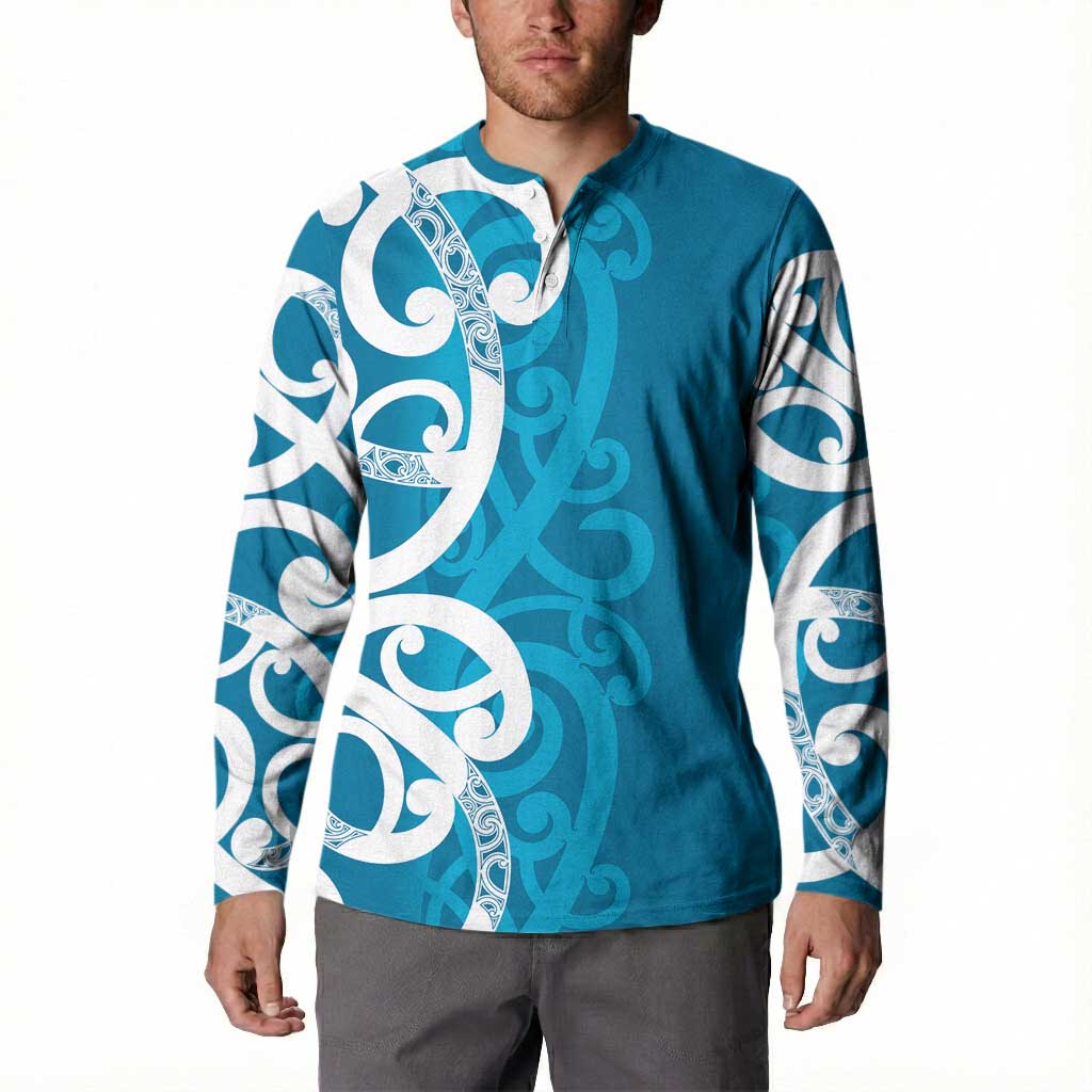 Azure Blue Maori Button Sweatshirt Koru Kowhaiwhai - Aussie Hoodie