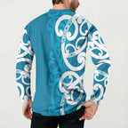 Azure Blue Maori Button Sweatshirt Koru Kowhaiwhai - Aussie Hoodie