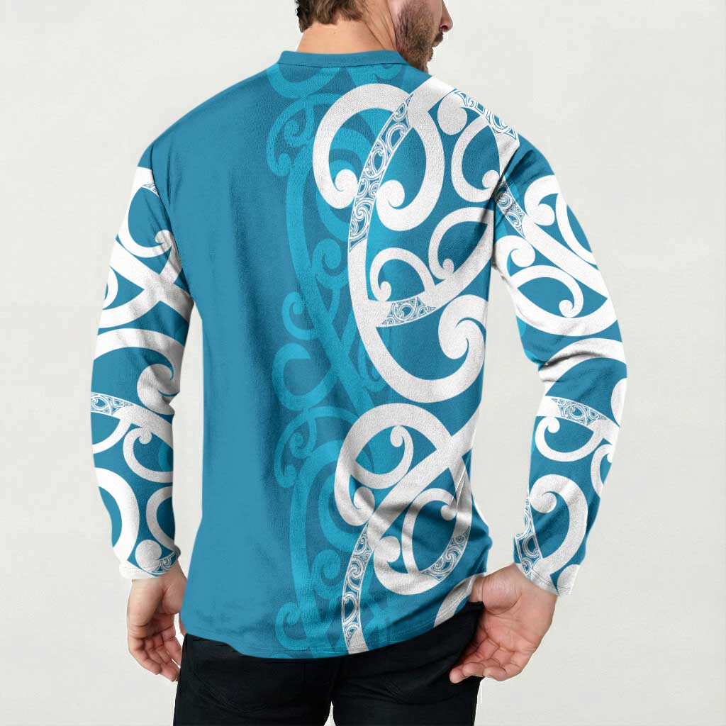 Azure Blue Maori Button Sweatshirt Koru Kowhaiwhai - Aussie Hoodie