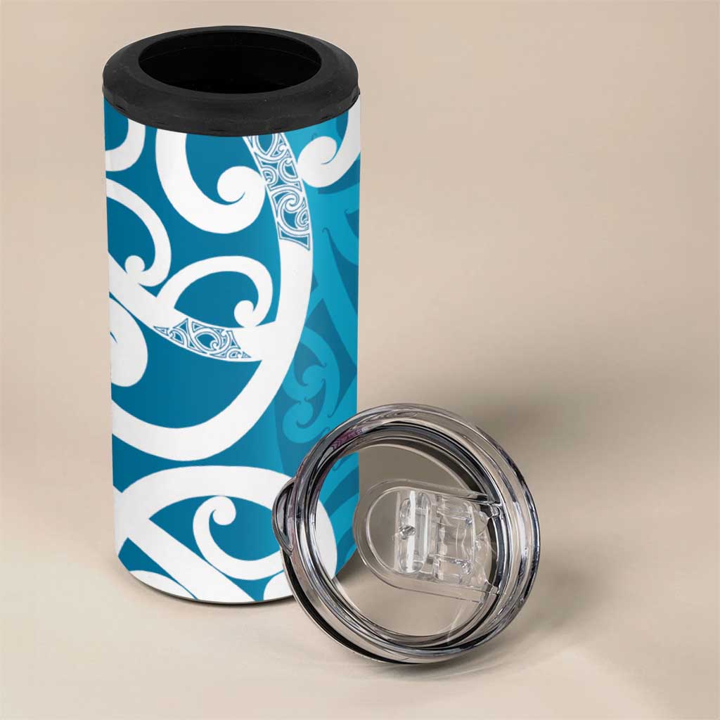 Azure Blue Maori 4 in 1 Can Cooler Tumbler Koru Kowhaiwhai - Aussie Hoodie