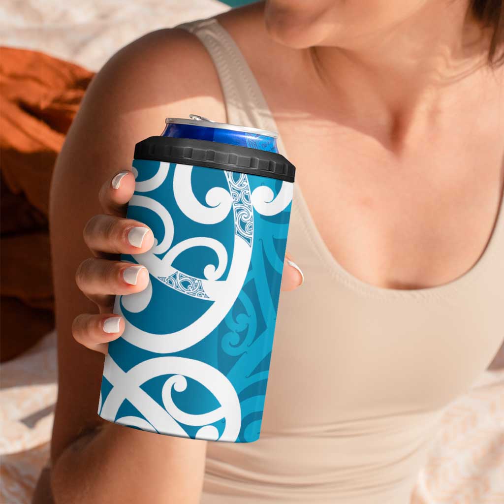 Azure Blue Maori 4 in 1 Can Cooler Tumbler Koru Kowhaiwhai - Aussie Hoodie