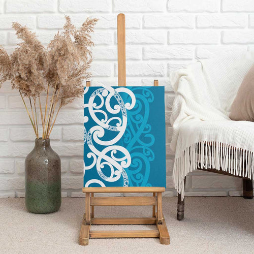 Azure Blue Maori Canvas Wall Art Koru Kowhaiwhai - Aussie Hoodie