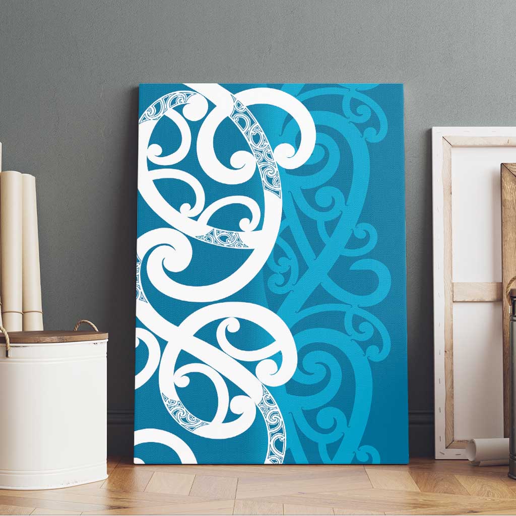 Azure Blue Maori Canvas Wall Art Koru Kowhaiwhai - Aussie Hoodie