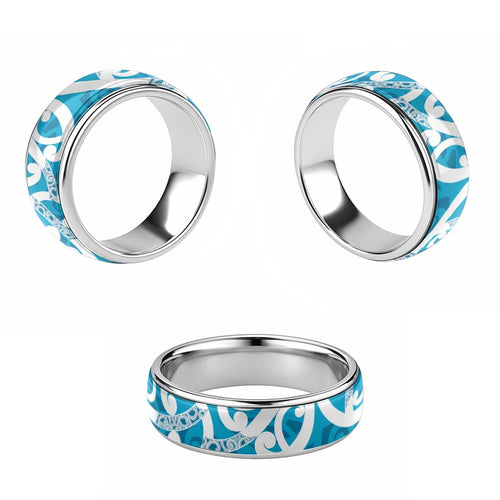 Azure Blue Maori Classic Ring Koru Kowhaiwhai