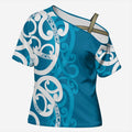 Azure Blue Maori Cross Shoulder Shirt Koru Kowhaiwhai - Aussie Hoodie