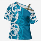 Azure Blue Maori Cross Shoulder Shirt Koru Kowhaiwhai - Aussie Hoodie