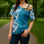Azure Blue Maori Cross Shoulder Shirt Koru Kowhaiwhai - Aussie Hoodie