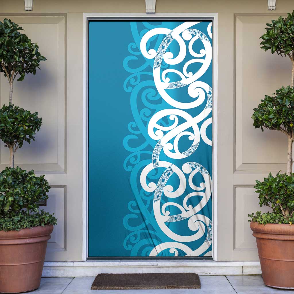 Azure Blue Maori Door Cover Koru Kowhaiwhai - Aussie Hoodie