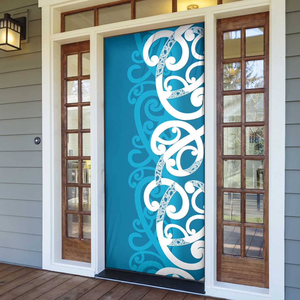 Azure Blue Maori Door Cover Koru Kowhaiwhai - Aussie Hoodie