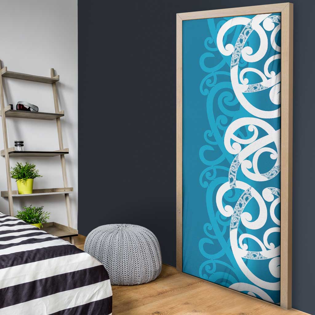 Azure Blue Maori Door Cover Koru Kowhaiwhai - Aussie Hoodie