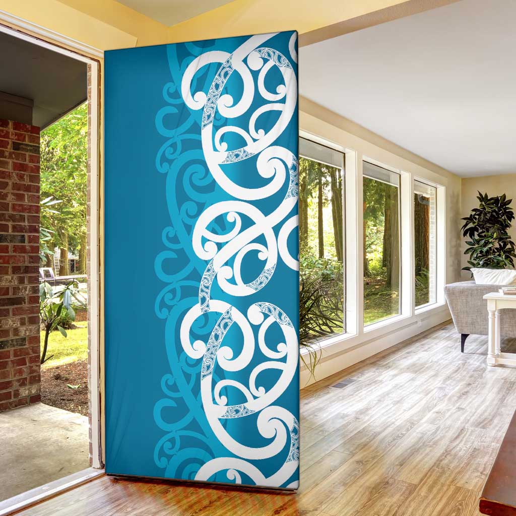 Azure Blue Maori Door Cover Koru Kowhaiwhai - Aussie Hoodie