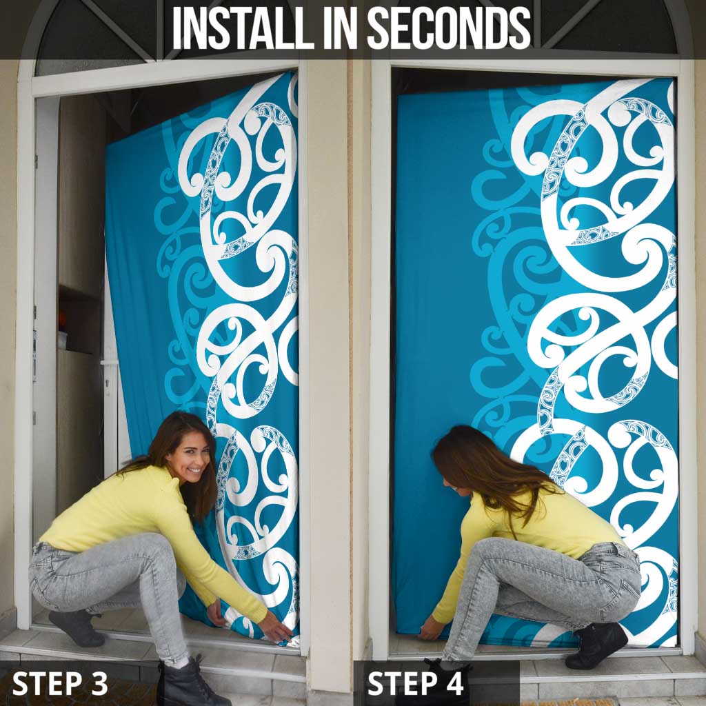 Azure Blue Maori Door Cover Koru Kowhaiwhai - Aussie Hoodie
