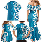 Azure Blue Maori Family Matching Mermaid Dress and Hawaiian Shirt Koru Kowhaiwhai - Aussie Hoodie