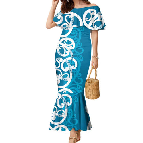 Azure Blue Maori Family Matching Mermaid Dress and Hawaiian Shirt Koru Kowhaiwhai - Aussie Hoodie