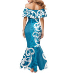 Azure Blue Maori Family Matching Mermaid Dress and Hawaiian Shirt Koru Kowhaiwhai - Aussie Hoodie