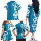 Azure Blue Maori Family Matching Off The Shoulder Long Sleeve Dress and Hawaiian Shirt Koru Kowhaiwhai - Aussie Hoodie