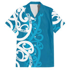 Azure Blue Maori Family Matching Off Shoulder Maxi Dress and Hawaiian Shirt Koru Kowhaiwhai - Aussie Hoodie
