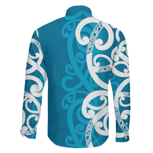 Azure Blue Maori Family Matching Off Shoulder Maxi Dress and Hawaiian Shirt Koru Kowhaiwhai - Aussie Hoodie