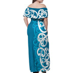 Azure Blue Maori Family Matching Off Shoulder Maxi Dress and Hawaiian Shirt Koru Kowhaiwhai - Aussie Hoodie