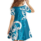 Azure Blue Maori Family Matching Off Shoulder Short Dress and Hawaiian Shirt Koru Kowhaiwhai - Aussie Hoodie