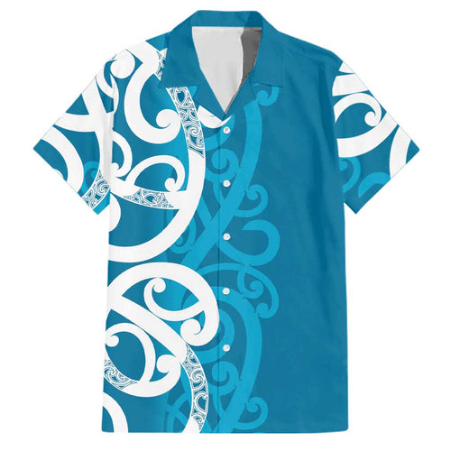 Azure Blue Maori Family Matching Off Shoulder Short Dress and Hawaiian Shirt Koru Kowhaiwhai - Aussie Hoodie