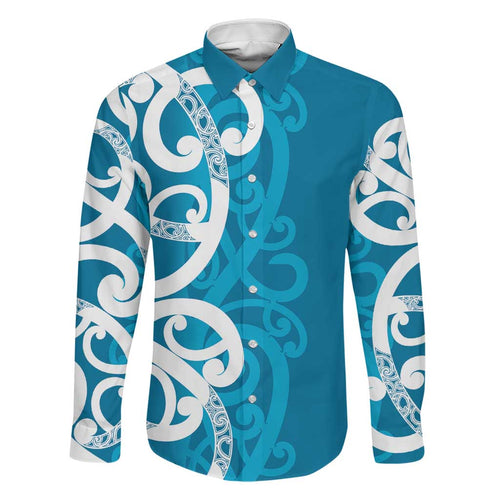 Azure Blue Maori Family Matching Off Shoulder Short Dress and Hawaiian Shirt Koru Kowhaiwhai - Aussie Hoodie