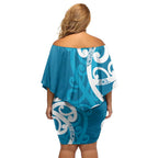 Azure Blue Maori Family Matching Off Shoulder Short Dress and Hawaiian Shirt Koru Kowhaiwhai - Aussie Hoodie
