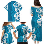 Azure Blue Maori Family Matching Puletasi and Hawaiian Shirt Koru Kowhaiwhai - Aussie Hoodie