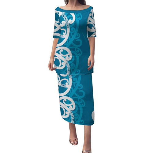 Azure Blue Maori Family Matching Puletasi and Hawaiian Shirt Koru Kowhaiwhai - Aussie Hoodie