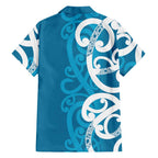 Azure Blue Maori Family Matching Short Sleeve Bodycon Dress and Hawaiian Shirt Koru Kowhaiwhai - Aussie Hoodie