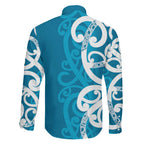 Azure Blue Maori Family Matching Short Sleeve Bodycon Dress and Hawaiian Shirt Koru Kowhaiwhai - Aussie Hoodie