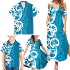 Azure Blue Maori Family Matching Summer Maxi Dress and Hawaiian Shirt Koru Kowhaiwhai - Aussie Hoodie