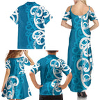 Azure Blue Maori Family Matching Summer Maxi Dress and Hawaiian Shirt Koru Kowhaiwhai - Aussie Hoodie