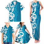 Azure Blue Maori Family Matching Tank Maxi Dress and Hawaiian Shirt Koru Kowhaiwhai - Aussie Hoodie