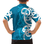 Azure Blue Maori Family Matching Tank Maxi Dress and Hawaiian Shirt Koru Kowhaiwhai - Aussie Hoodie