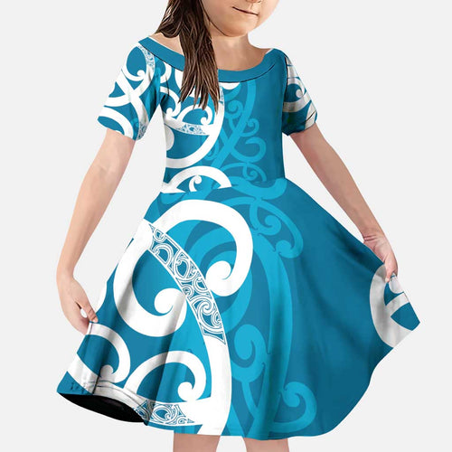 Azure Blue Maori Family Matching Tank Maxi Dress and Hawaiian Shirt Koru Kowhaiwhai - Aussie Hoodie