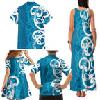Azure Blue Maori Family Matching Tank Maxi Dress and Hawaiian Shirt Koru Kowhaiwhai - Aussie Hoodie