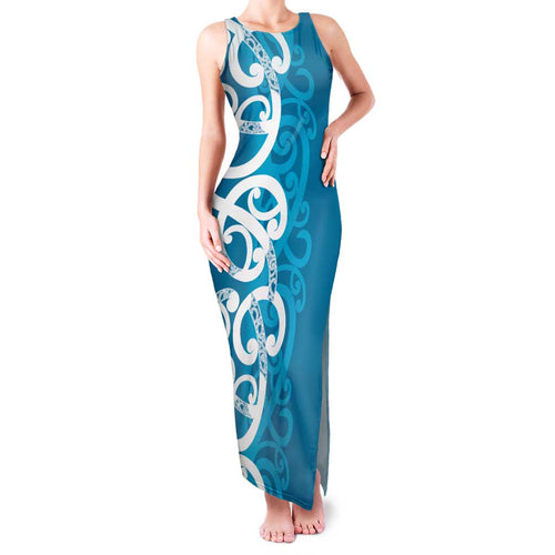 Azure Blue Maori Family Matching Tank Maxi Dress and Hawaiian Shirt Koru Kowhaiwhai - Aussie Hoodie