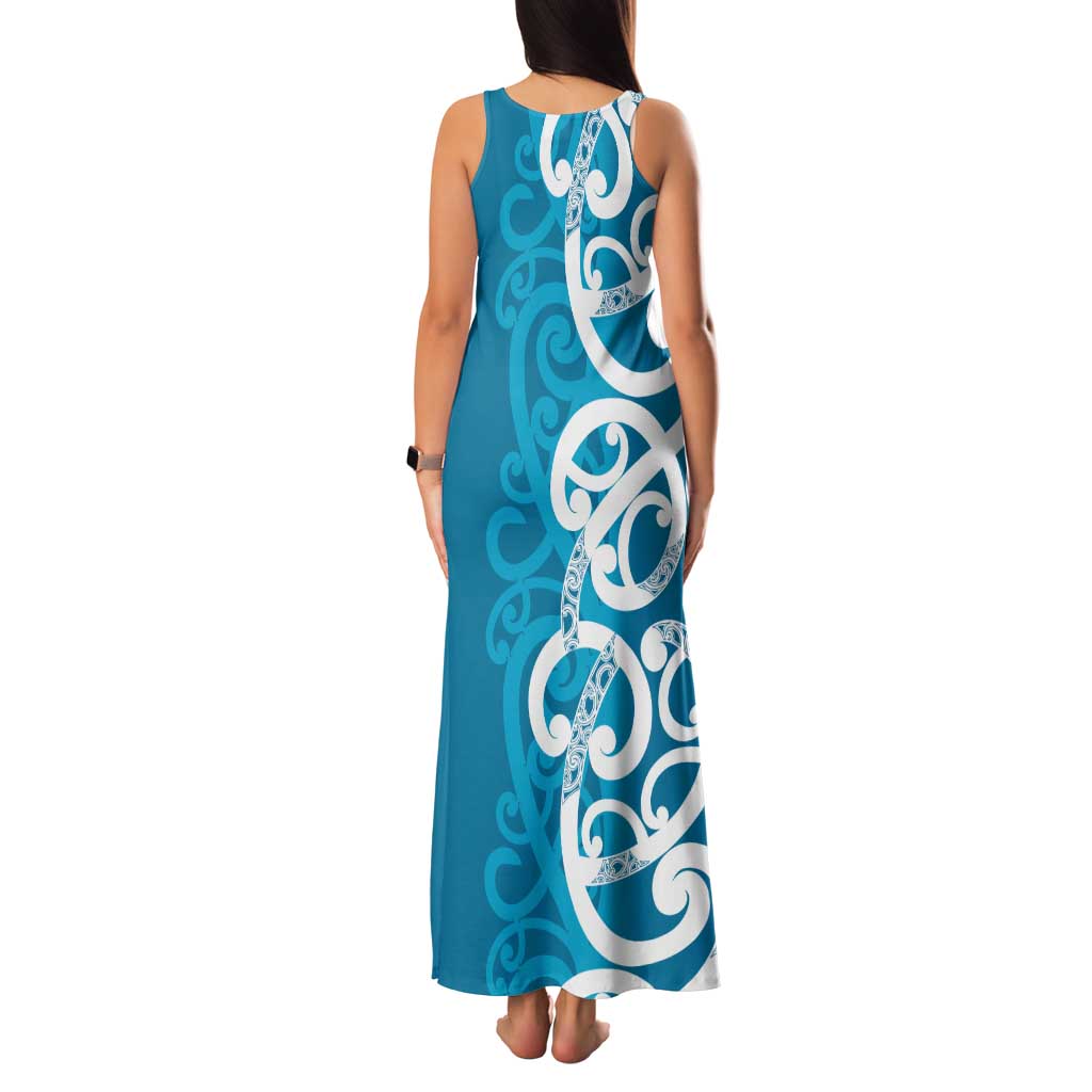 Azure Blue Maori Family Matching Tank Maxi Dress and Hawaiian Shirt Koru Kowhaiwhai - Aussie Hoodie