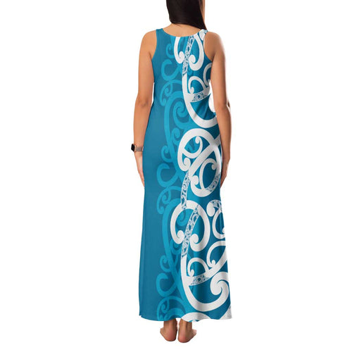 Azure Blue Maori Family Matching Tank Maxi Dress and Hawaiian Shirt Koru Kowhaiwhai - Aussie Hoodie