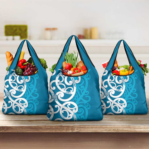 Azure Blue Maori Grocery Bag Koru Kowhaiwhai - Aussie Hoodie