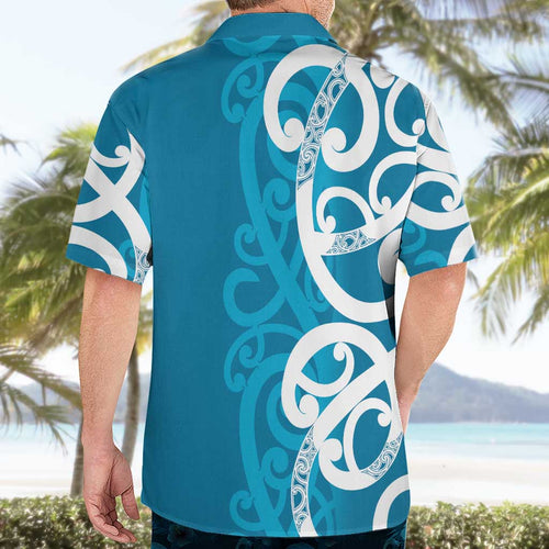 Azure Blue Maori Hawaiian Shirt Koru Kowhaiwhai - Aussie Hoodie