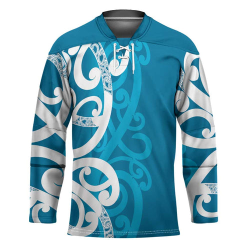 Azure Blue Maori Hockey Jersey Koru Kowhaiwhai - Aussie Hoodie