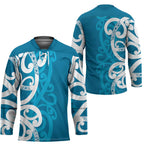 Azure Blue Maori Hockey Jersey Koru Kowhaiwhai - Aussie Hoodie