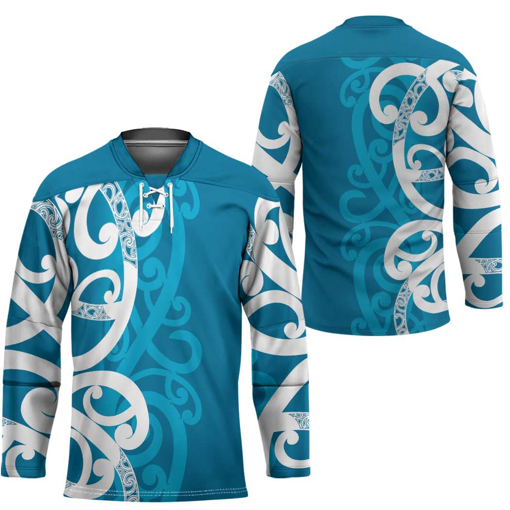 Azure Blue Maori Hockey Jersey Koru Kowhaiwhai - Aussie Hoodie