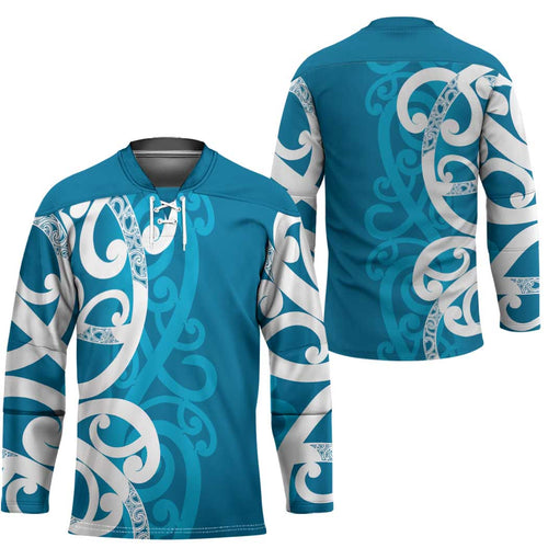 Azure Blue Maori Hockey Jersey Koru Kowhaiwhai - Aussie Hoodie