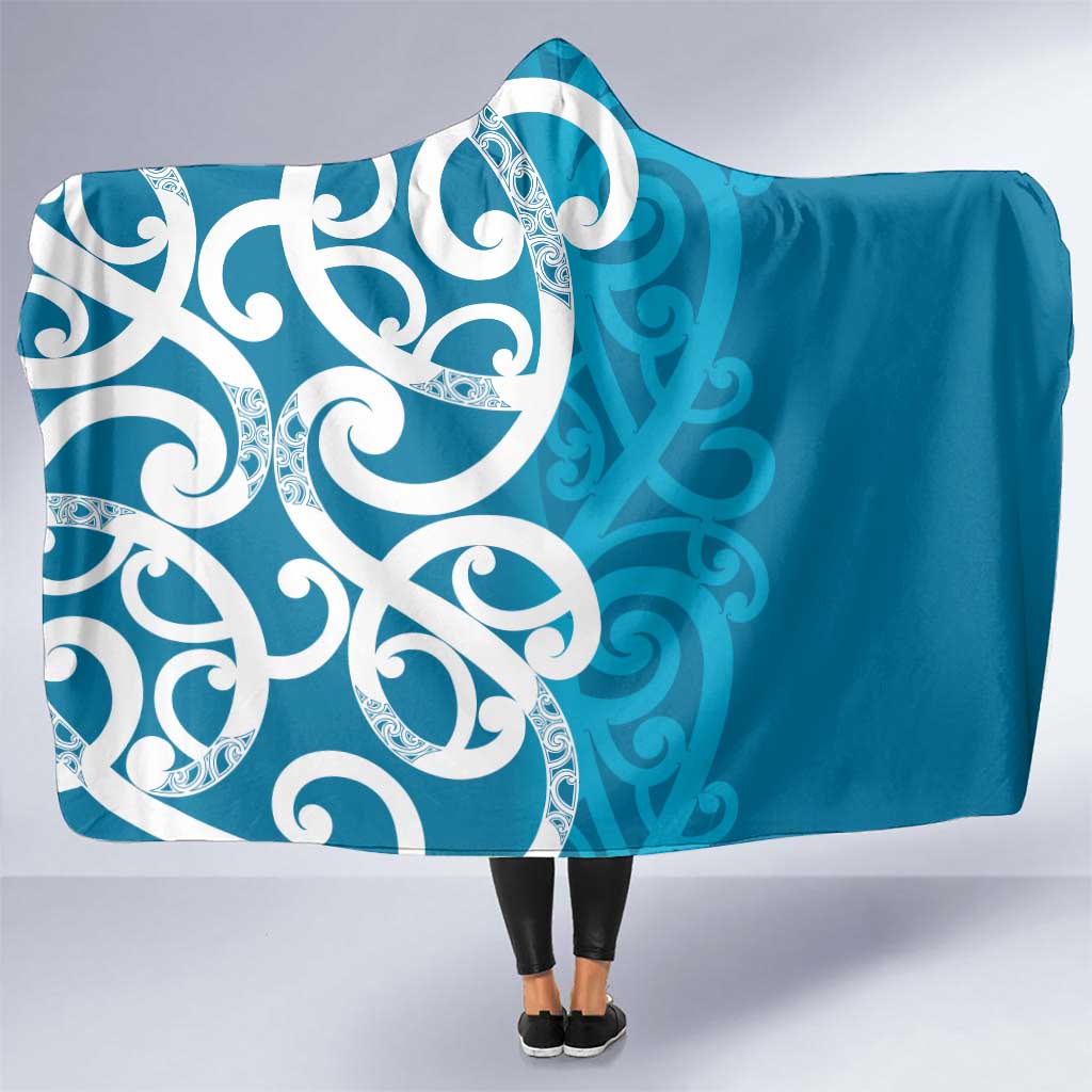 Azure Blue Maori Hooded Blanket Koru Kowhaiwhai - Aussie Hoodie
