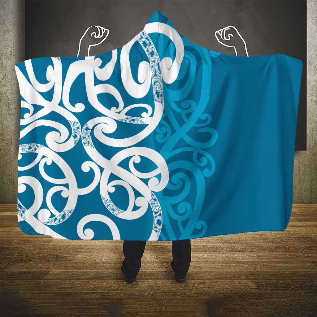 Azure Blue Maori Hooded Blanket Koru Kowhaiwhai - Aussie Hoodie